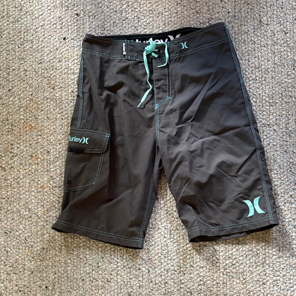 Hurley Men's Grey and Teal swim Board Shorts